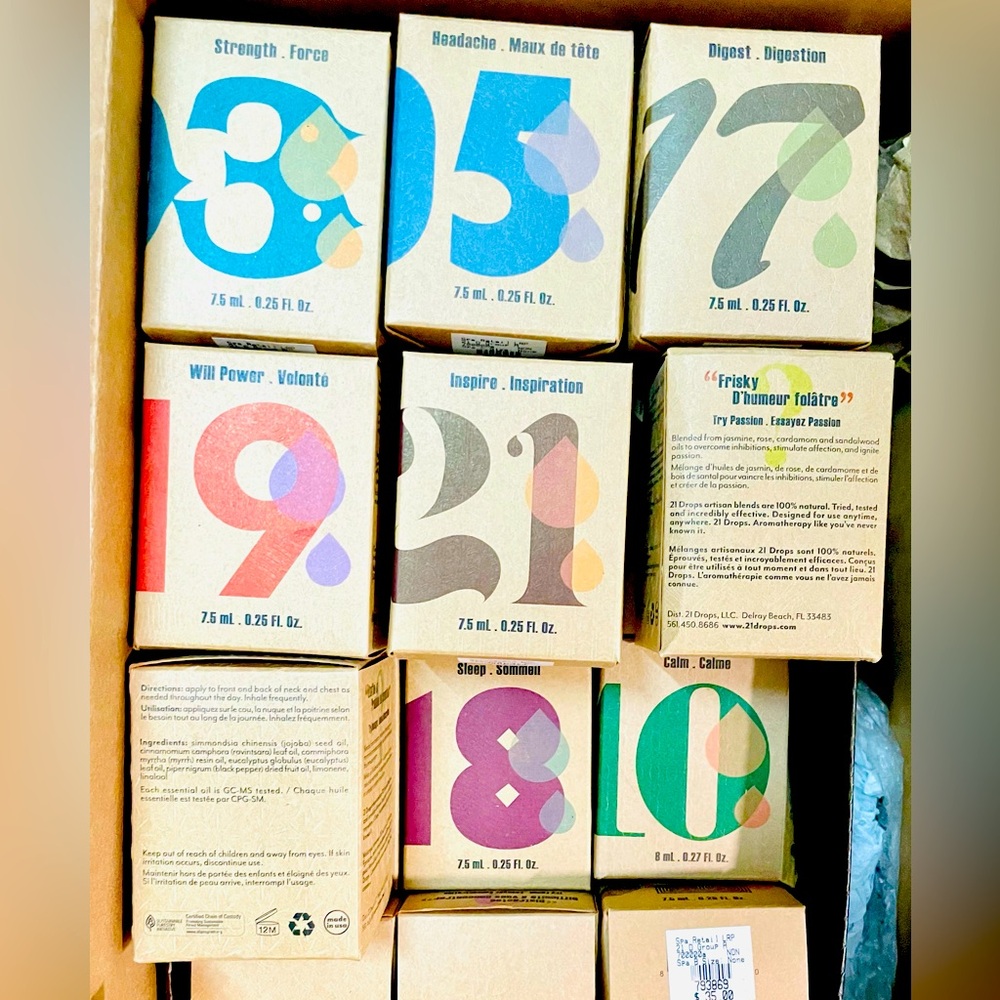 21 Drops Assortment of Twenty One Unique Essential Oils NIB Retail $35/each